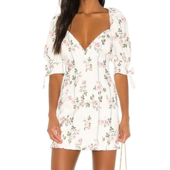 NEW! Stripes & Roses Floral Puff Sleeve Ruffle Mini Dress - Picture 5 of 11